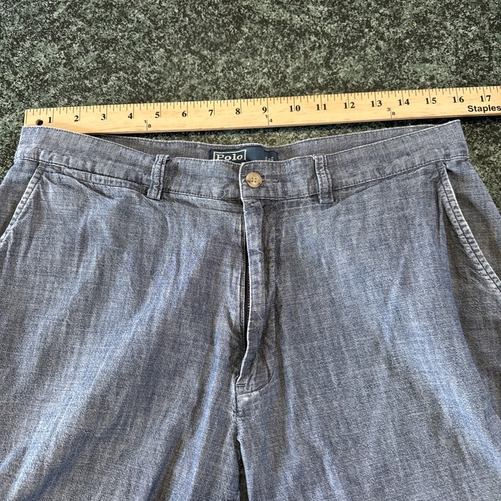 Vintage Polo Ralph Lauren Prospect Shorts Mens Size 32 Blue Chambray 9" Inseam - Picture 7 of 10